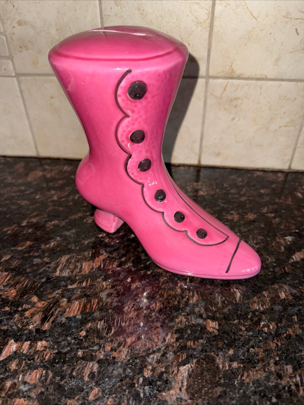 Vintage Pink Women's Fashion Boot Figurine Shoe